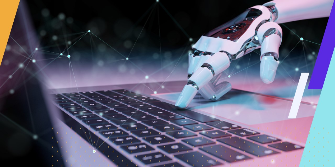robot hands clicking keys on keyboard