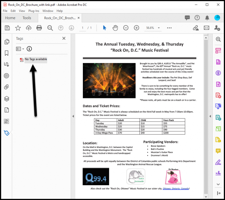 tags panel of inaccessible pdf