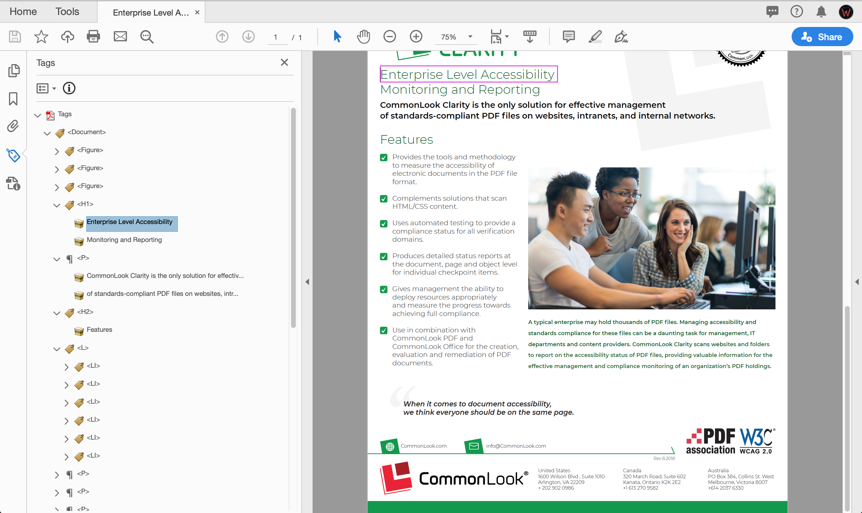 Screenshot of Adobe Acrobat Tag Sidebar Menu